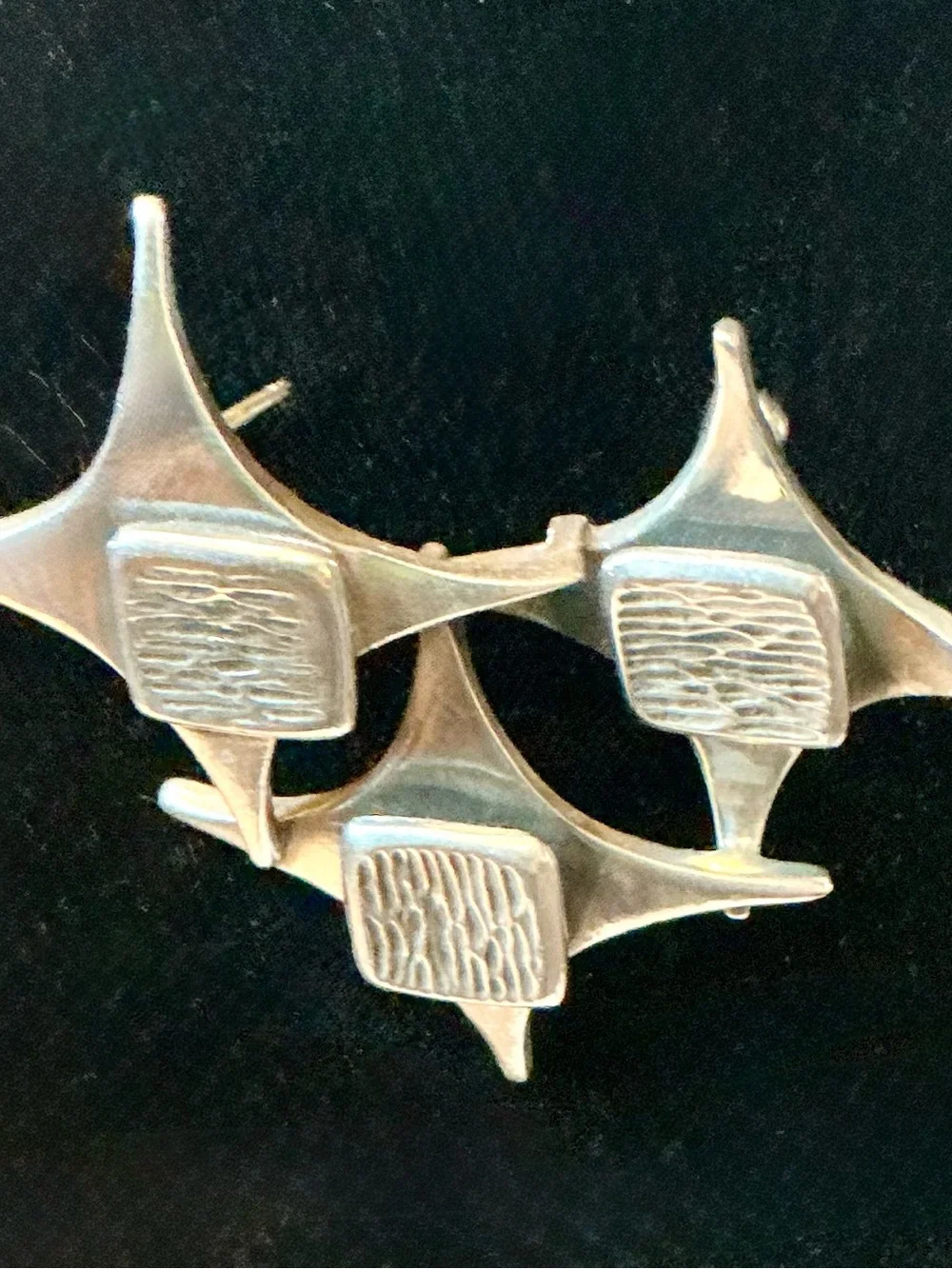 Vintage Corocraft Silver Tone Star Trio Modernist Brooch Pin MCM Space Age